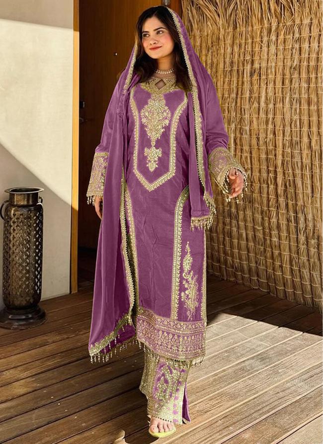 Chinnon Purple Wedding Wear Embroidery Work Readymade Pakistani Suit